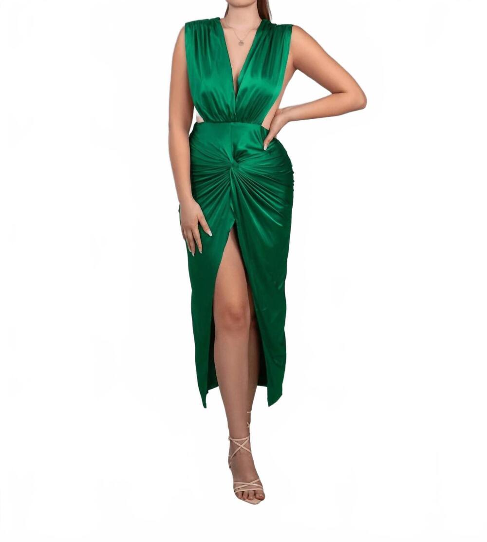 NEW MELROSE WITH LOVE rita plunge neck dress in green